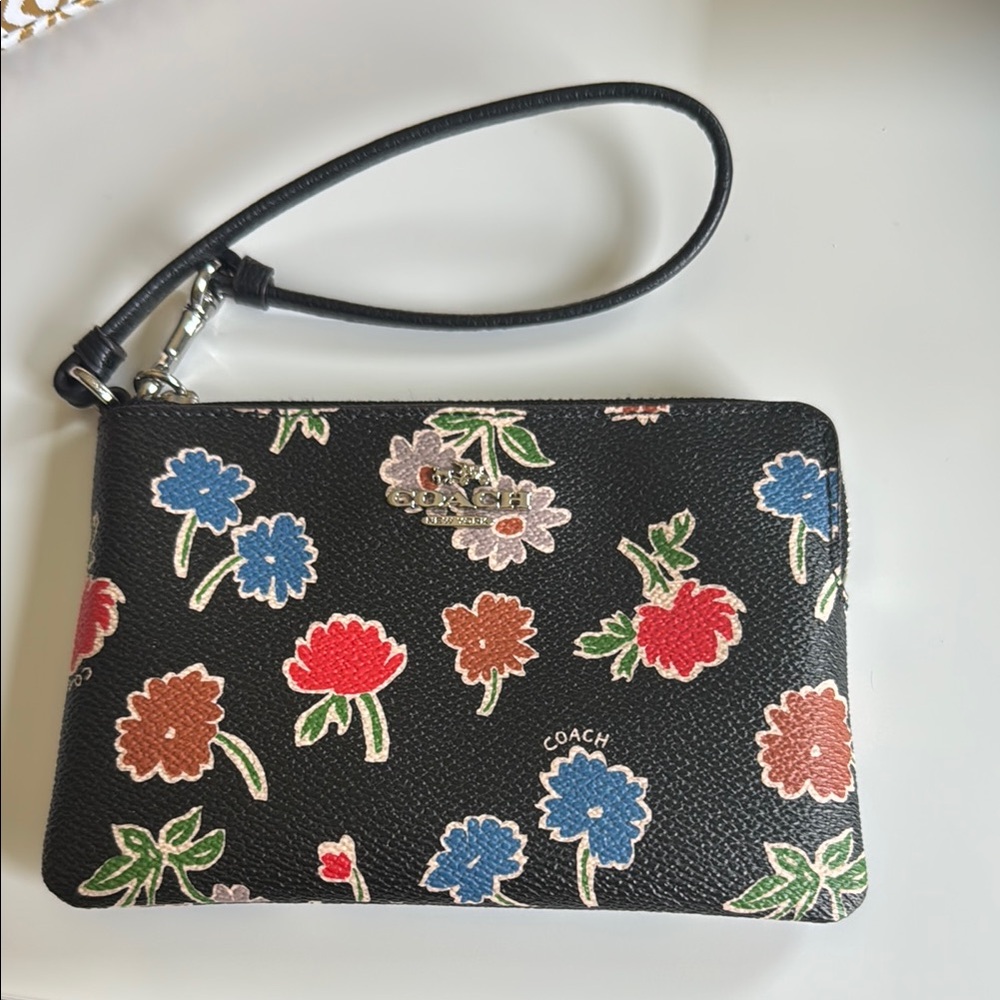 Coach Black and Red Floral Clutch Wristlet